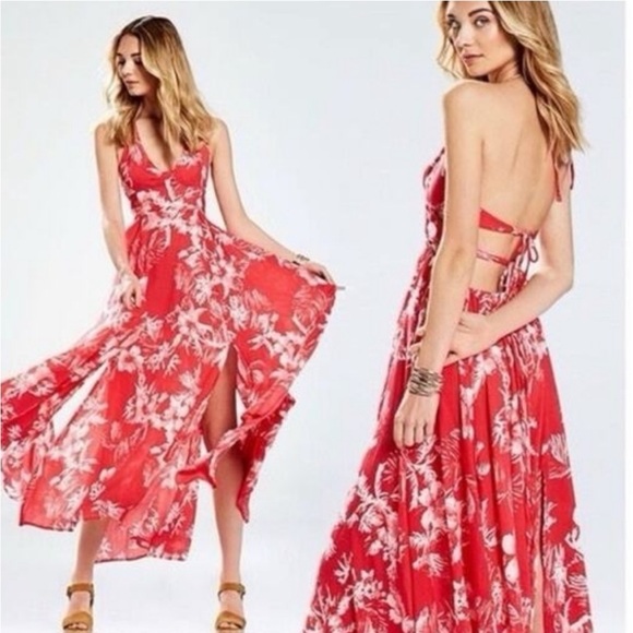 Free People Dresses & Skirts - Free People Floral Red Maxi Dress
